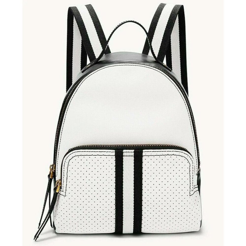 S Fossil Felicity Backpack White Black Stripe Perforated SHB2410005 NWT $178